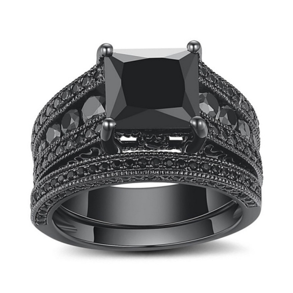 Black Sapphire 8.81 CTW, 925SS Ring SET | Size 8 | His & Hers | NEW - Picture 11 of 14